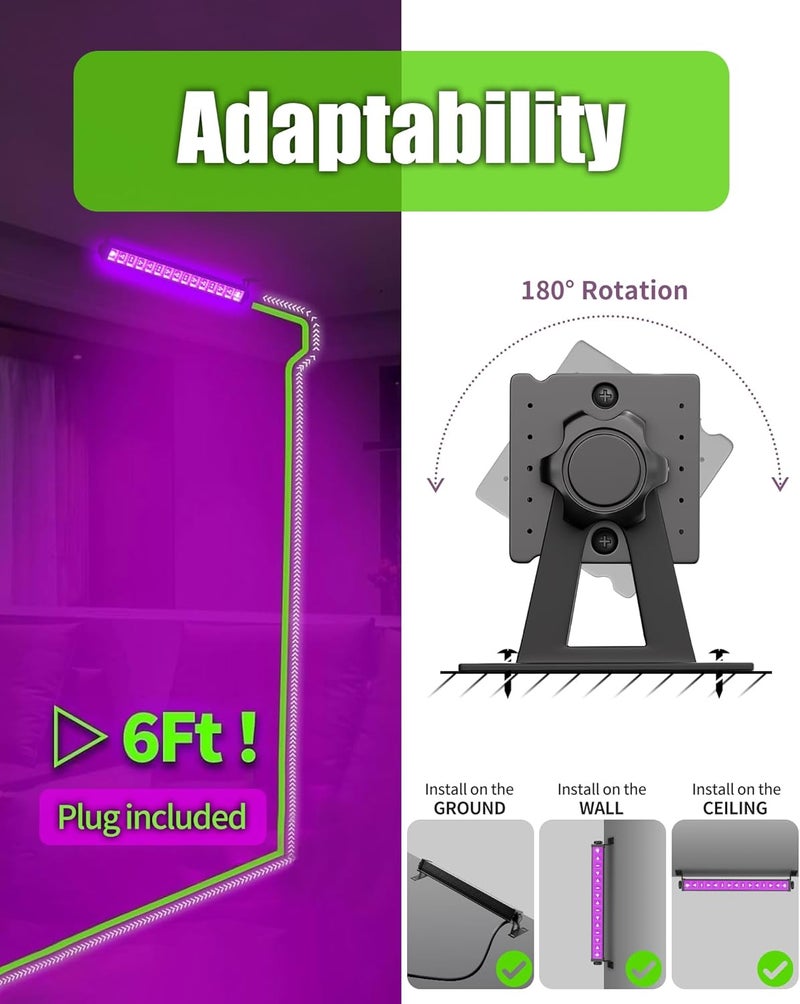 THECHAM Store 4 Pack 42W LED Black Light Bar, Blacklight Flood Light with 6ft Cord+Plug+Switch, Light Up 24x24ftx4 Area, for Halloween Glow Fluorescent Party Bedroom Game Room Body Paint Stage - Image 4